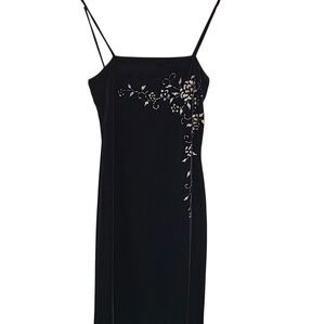 Status Collection Black Velvet Mini Dress With Floral Design Party Elegant